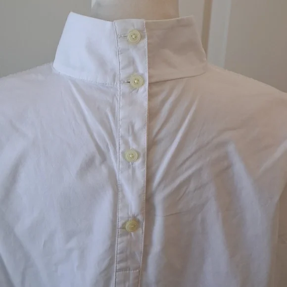 Everlane Womens White Cotton Smocked Neck Baby Doll Tunic Blouse Puff Sleeves MD - Picture 6 of 9